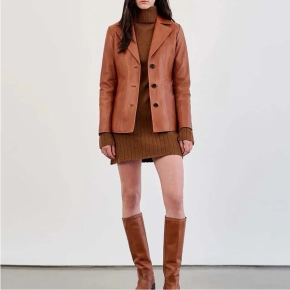 Nili Lotan Alda Lambskin Leather Jacket Sienna Brown XS - Picture 3 of 10